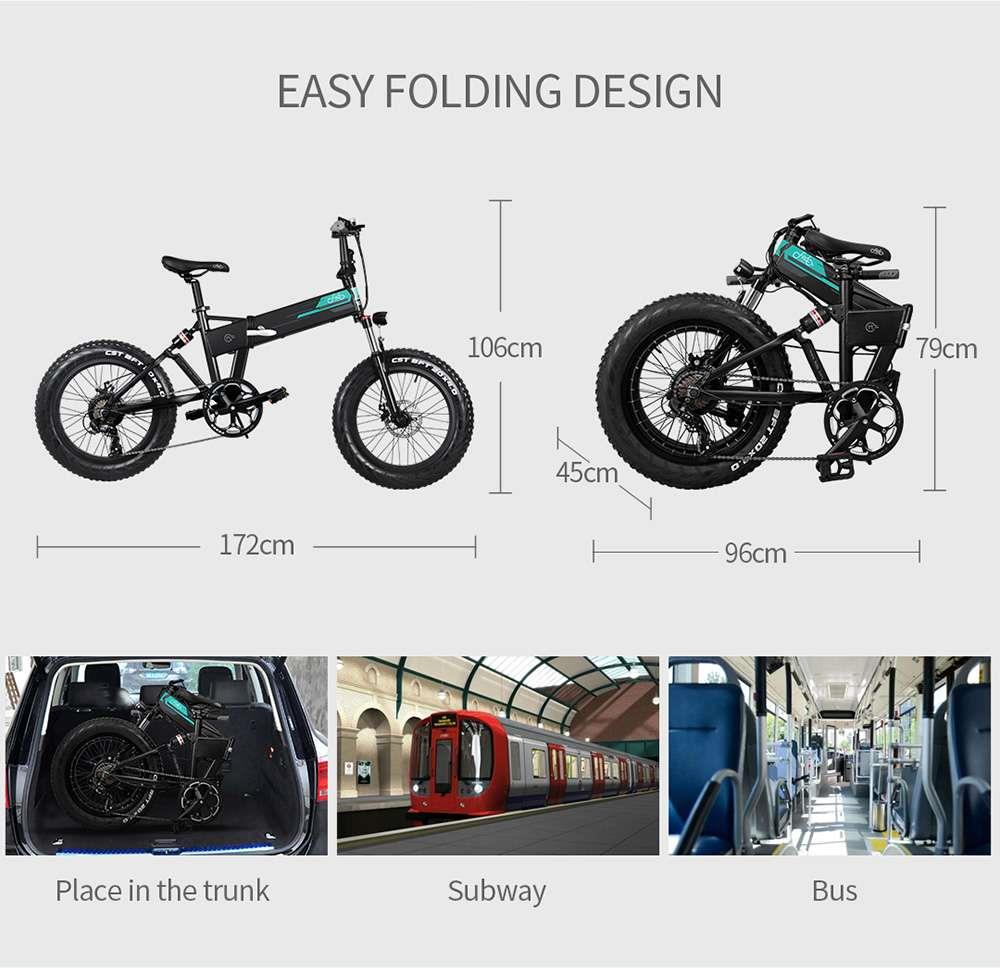 FIIDO M1 Pro Folding Electric Mountain Bike 20" Wheels 4 Inch Fat Wide Tires 500W Motor Shimano 7 Speed Derailleur 12.8Ah Lithium Battery Max Speed 40km/h Three Riding Modes Dual Disc Brake LCD Display 130KM Mileage Range - Black