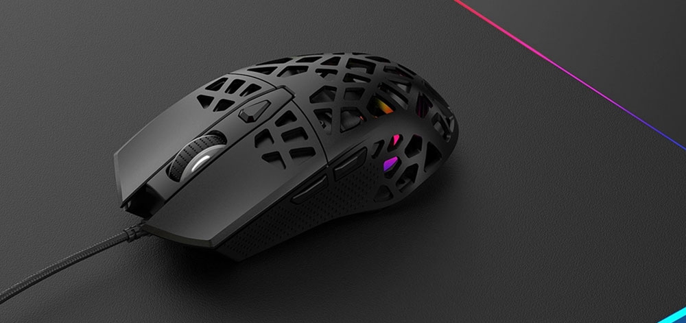 AJAZZ AJ339 Nowa, 65g, lekka, symetryczna, ergonomiczna mysz do gier RGB o strukturze plastra miodu - czarna