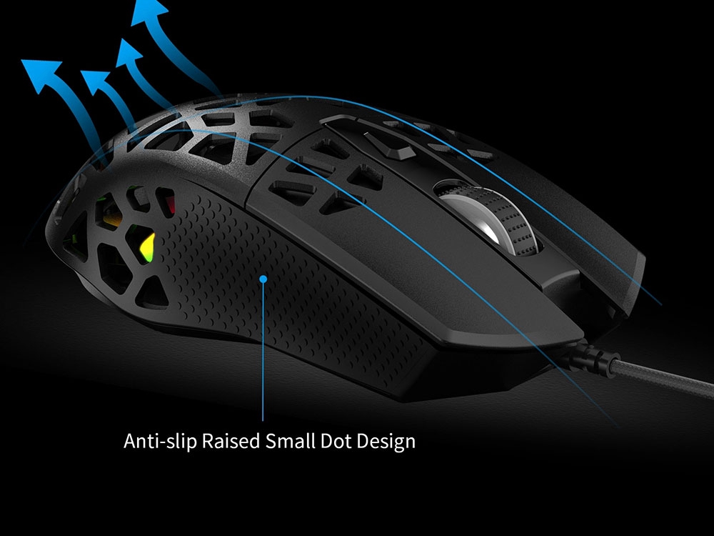 AJAZZ AJ339 Nuovo mouse da gioco RGB con design a nido d'ape ergonomico simmetrico leggero da 65 g - Nero