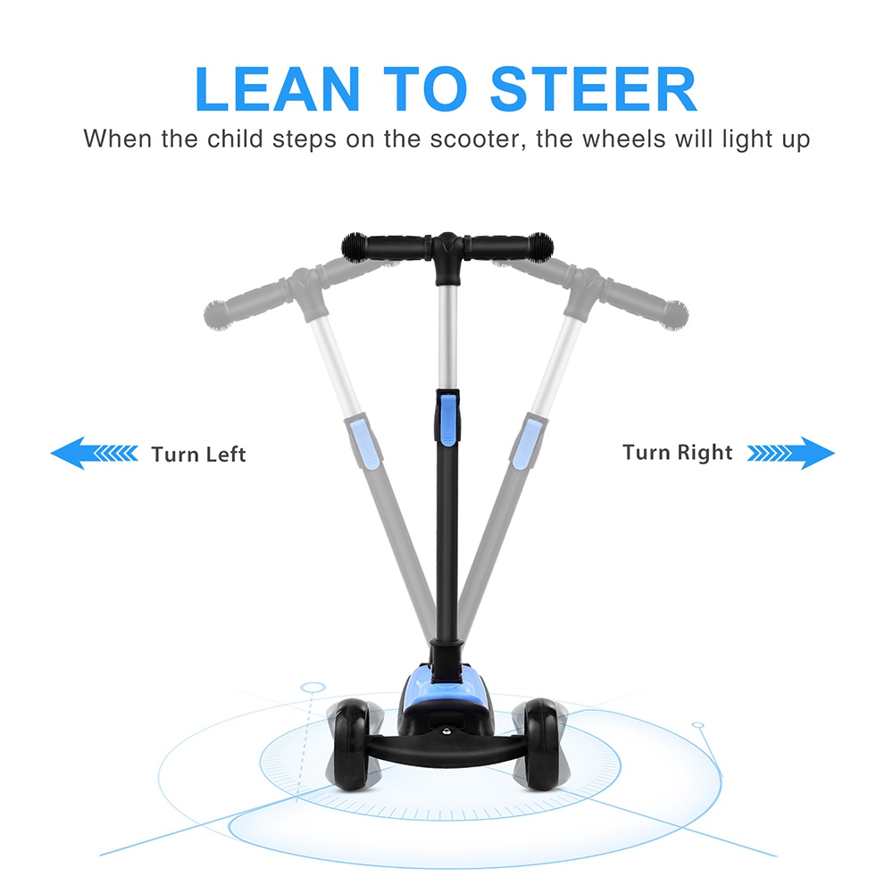 Kick Scooter Glide Scooter with Extra Wide PU Light-Up Wheels and 4 Adjustable Heights for Children from 3-12 years Blue