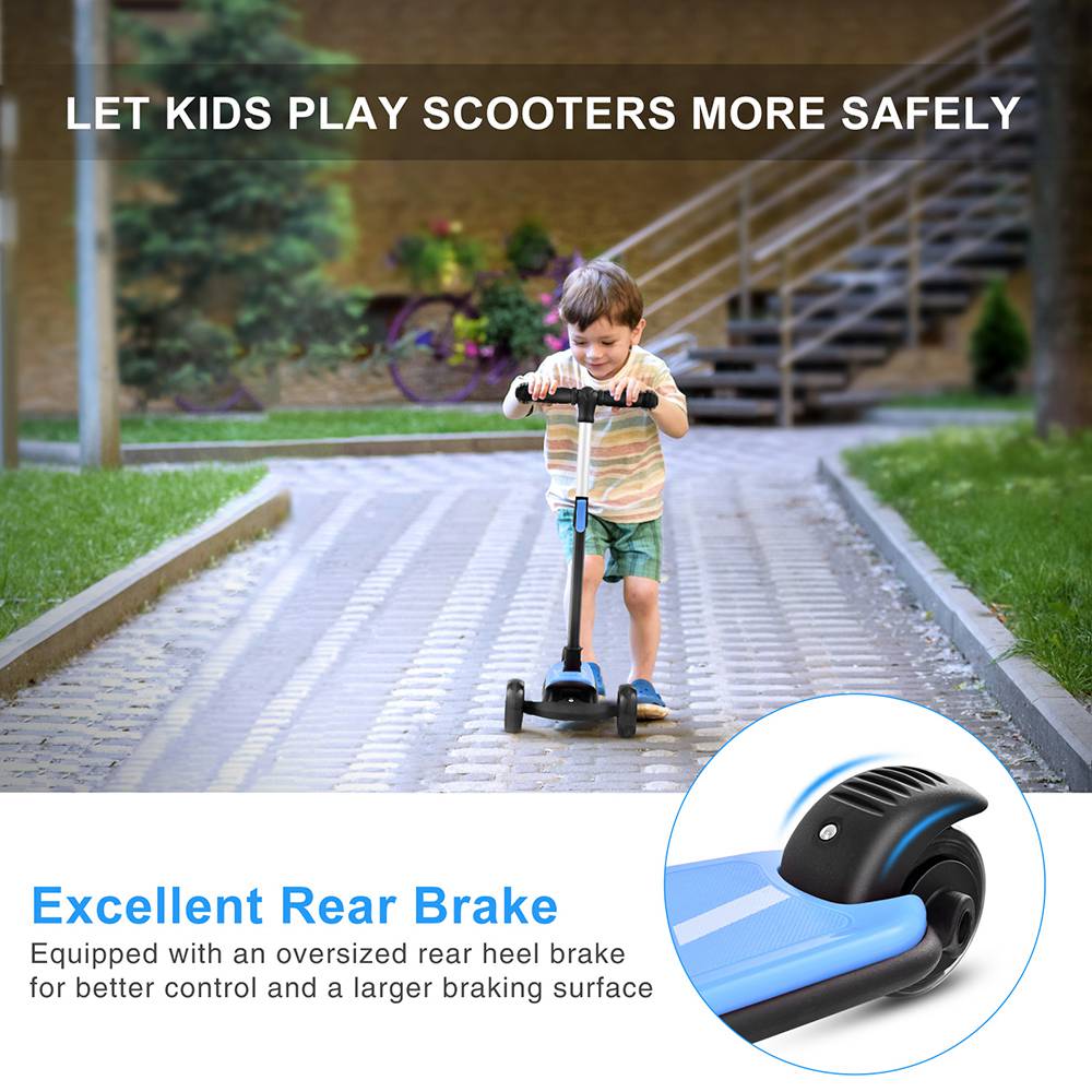 Kick Scooter Glide Scooter with Extra Wide PU Light-Up Wheels and 4 Adjustable Heights for Children from 3-12 years Blue