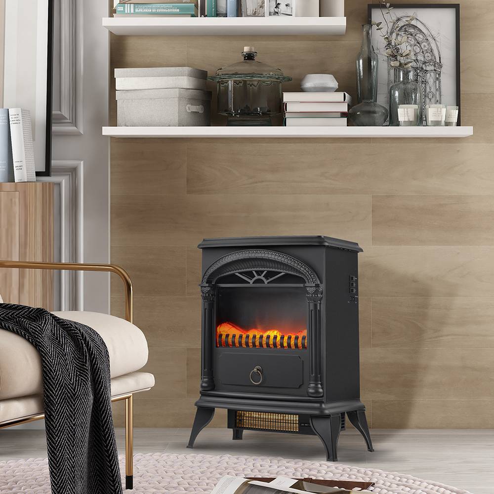 Electric fireplace  with fan heater LED flame effect 2 heating levels  3D realistic fire free-standing stove