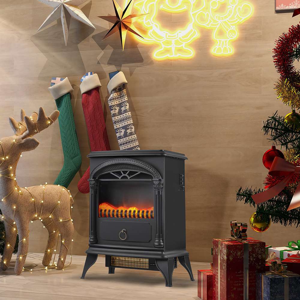 Electric fireplace  with fan heater LED flame effect 2 heating levels  3D realistic fire free-standing stove