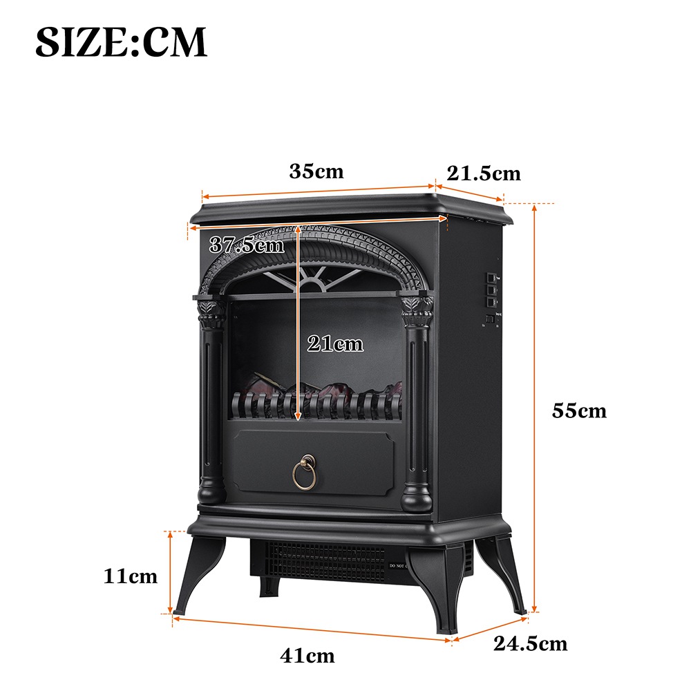 Electric fireplace  with fan heater LED flame effect 2 heating levels  3D realistic fire free-standing stove