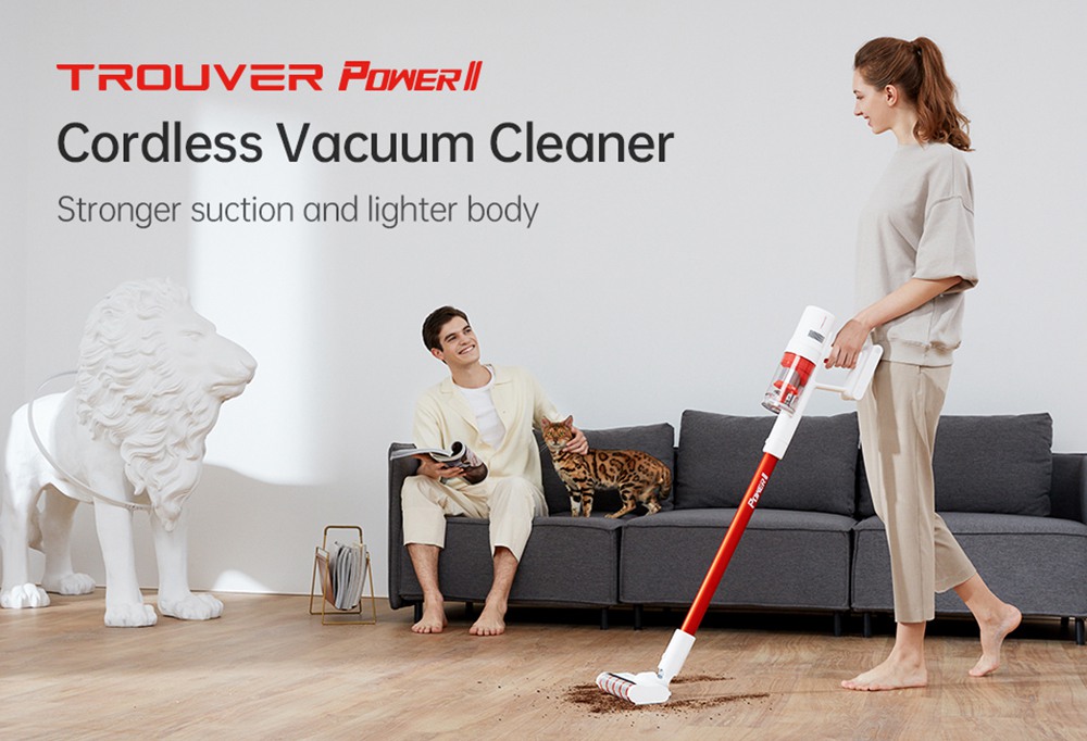 TROUVER POWER 11 Handheld Cordless Vacuum Cleaner 400W Motor 120AW 20000Pa Strong Suction 2500 mAh Battery 60 Minutes Running Time LCD Display Removable Dust Cup - White