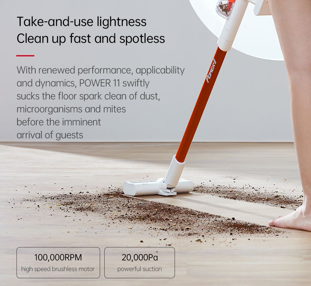 TROUVER POWER 11 Handheld Cordless Vacuum Cleaner 400W Motor 120AW 20000Pa Strong Suction 2500 mAh Battery 60 Minutes Running Time LCD Display Removable Dust Cup - White
