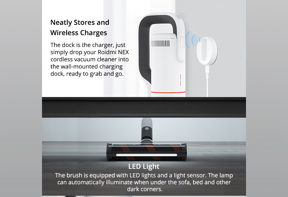 Xiaomi Roidmi NEX Cordless Handheld Vacuum Cleaner 23500Pa Suction Three Cleaning Modes APP Control 2500 mAh Battery 60min Running Time With LED Sensor Light - Obsidian Gold