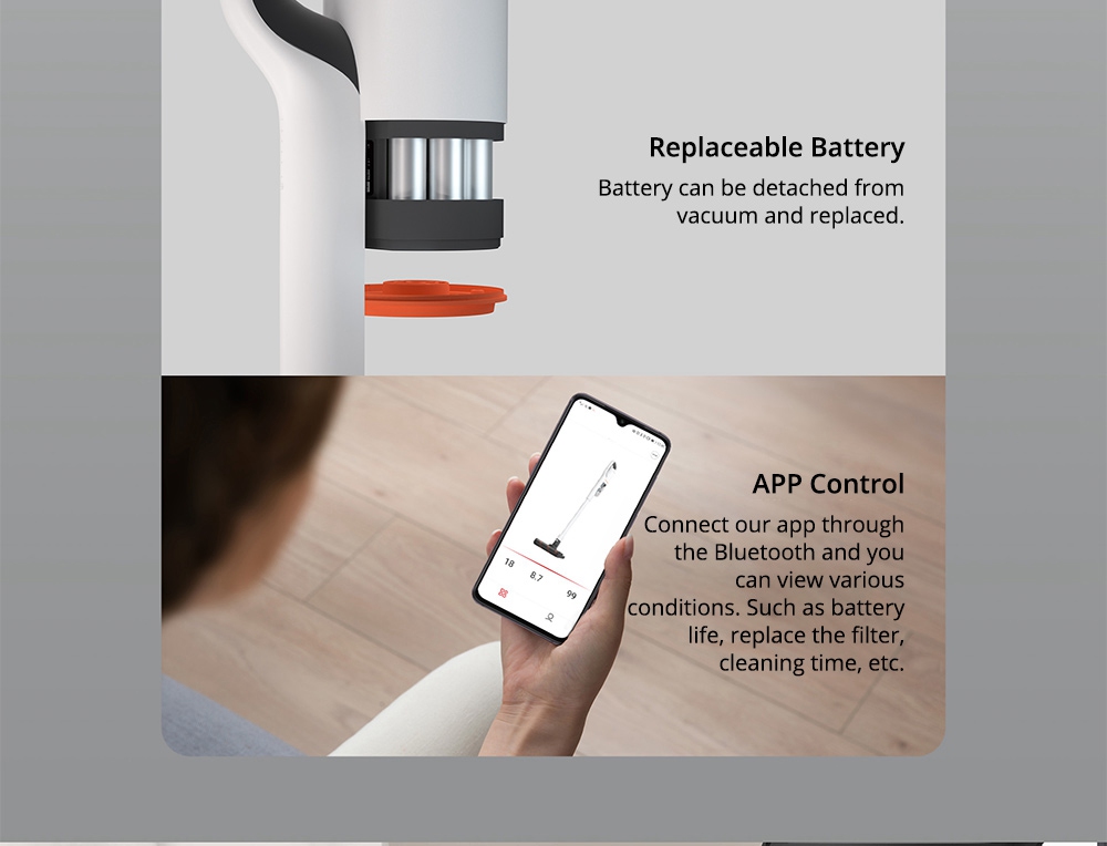Xiaomi Roidmi NEX Cordless Handheld Vacuum Cleaner 23500Pa Suction Three Cleaning Modes APP Control 2500 mAh Battery 60min Running Time With LED Sensor Light - Obsidian Gold