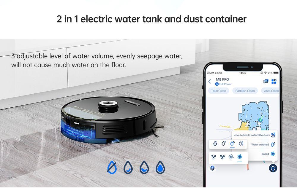 Proscenic M8 Pro Smart Robot Vacuum Cleaner with Intelligent Dust Collector LDS Laser Navigation 2700Pa Suction 5200mAh Battery 2 in 1 Vacuuming and Mopping APP Remote Control for Pets Hair, Carpets and Hard Floor - Black