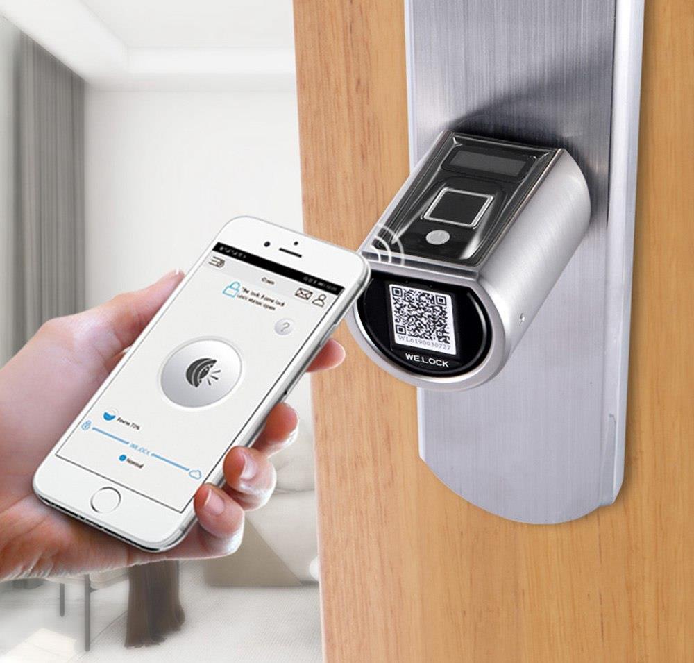 WE.LOCK Intelligent Electronic Door Lock Cylinder Fingerprint + RFID Card + Bluetooth Control LCD Display IP44 Waterproof Opening via Smartphone, WiFi Box Working with Alexa, 3 Minute DIY Fast Easy Assembly Suitable for Doors with Thickness of 55-105