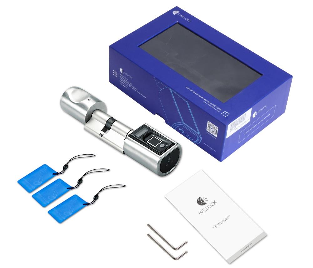 WE.LOCK Intelligent Electronic Door Lock Cylinder Fingerprint + RFID Card + Bluetooth Control LCD Display IP44 Waterproof Opening via Smartphone, WiFi Box Working with Alexa, 3 Minute DIY Fast Easy Assembly Suitable for Doors with Thickness of 55-105