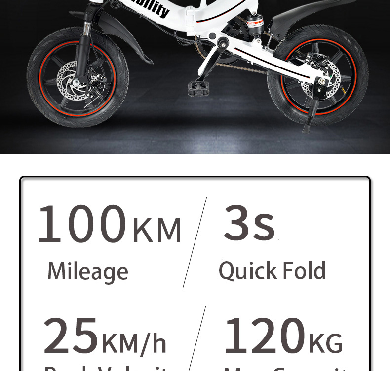 Niubility B14 Electric Mopod Folding Bike 14 inch 15Ah Battery up to 100KM Mileage Max 25km/h 400W Motor Double Disc Brake - Black