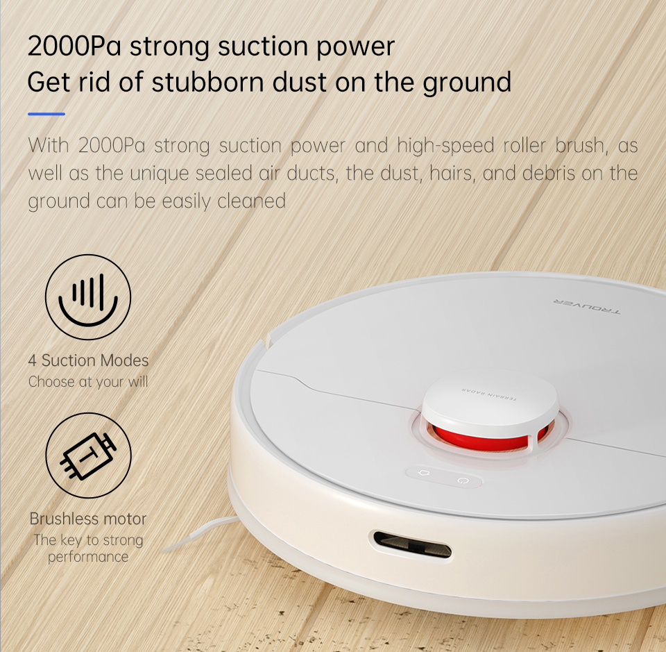 TROUVER Finder Robot Vacuum Cleaner 2000Pa Powerful Suction LDS Laser Navigation 120 Mins Running Time 270ml Electric Water Tank 570ml Dust Box Mijia APP Control for Pets Hair, Carpets and Hard Floor
