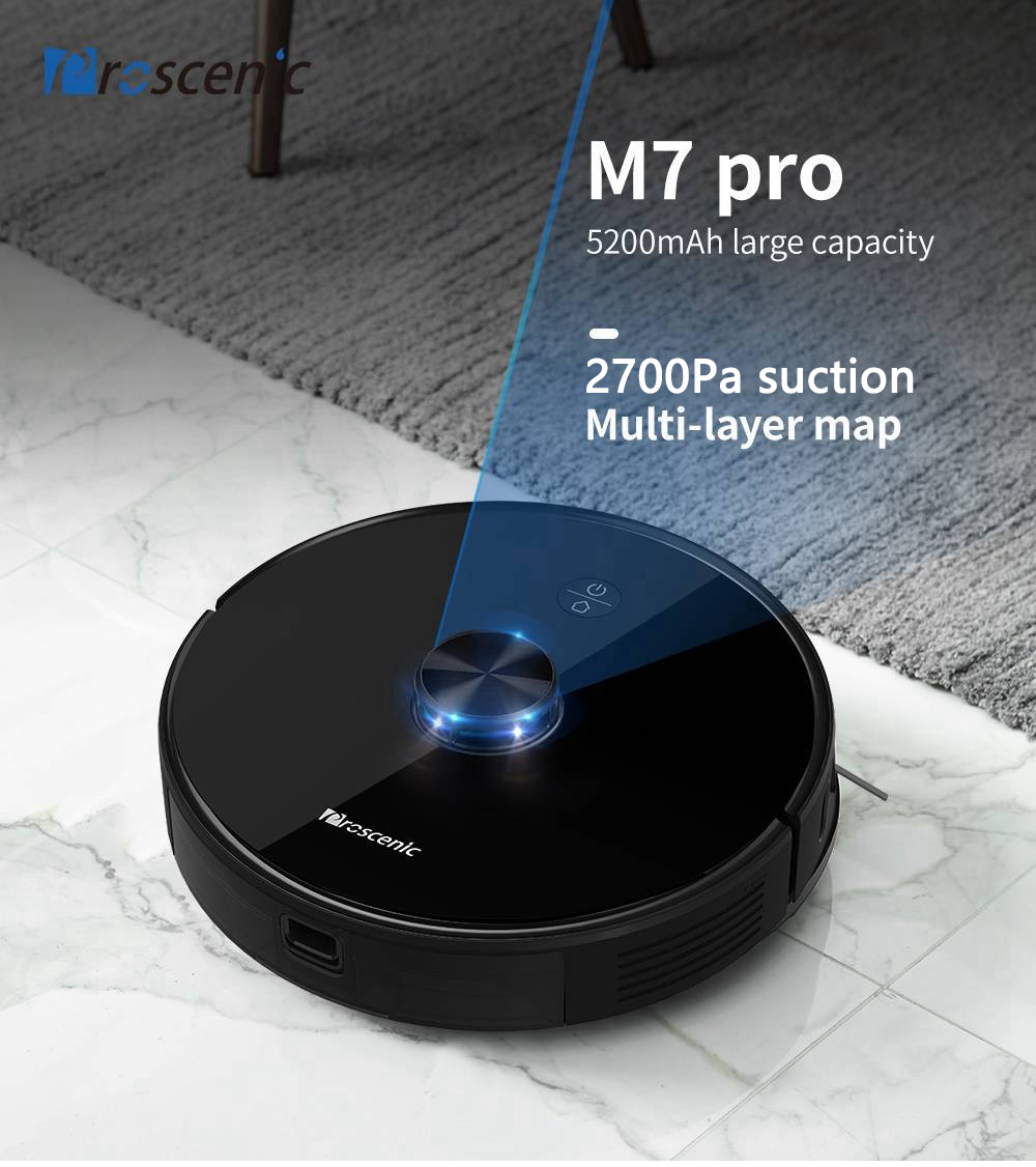 Proscenic M7 Pro LDS Robot Vacuum Cleaner with Laser navigation, 2700Pa Powerful Suction, App Support, Alexa Control, Multi Mapping, Ideal for Pets Hair, Hard Floor, Carpet