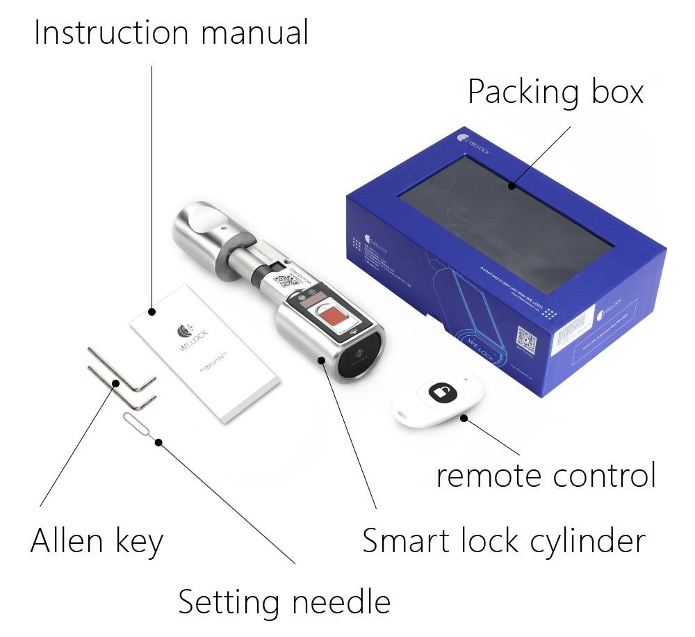 WE.LOCK Intelligent Electronic Door Lock Cylinder Fingerprint + Bluetooth + Remote Control IP44 Waterproof Opening via Smartphone, WiFi Box Working with Alexa, 3 Minute DIY Fast Easy Assembly Suitable for Doors with Thickness of 55-105mm - Silver