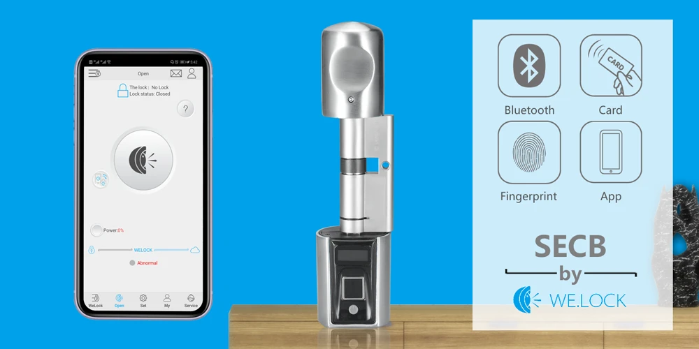 WE.LOCK Intelligent Electronic Door Lock Cylinder Fingerprint + RFID Card + Bluetooth Control LCD Display IP44 Waterproof Opening via Smartphone, WiFi Box Working with Alexa, 3 Minute DIY Fast Easy Assembly Suitable for Doors with Thickness of 55-105