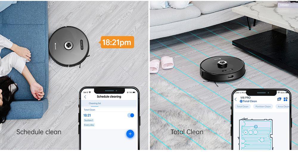 Proscenic M8 Pro Smart Robot Vacuum Cleaner with Intelligent Dust Collector LDS Laser Navigation 2700Pa Suction 5200mAh Battery 2 in 1 Vacuuming and Mopping APP Remote Control for Pets Hair, Carpets and Hard Floor - Black