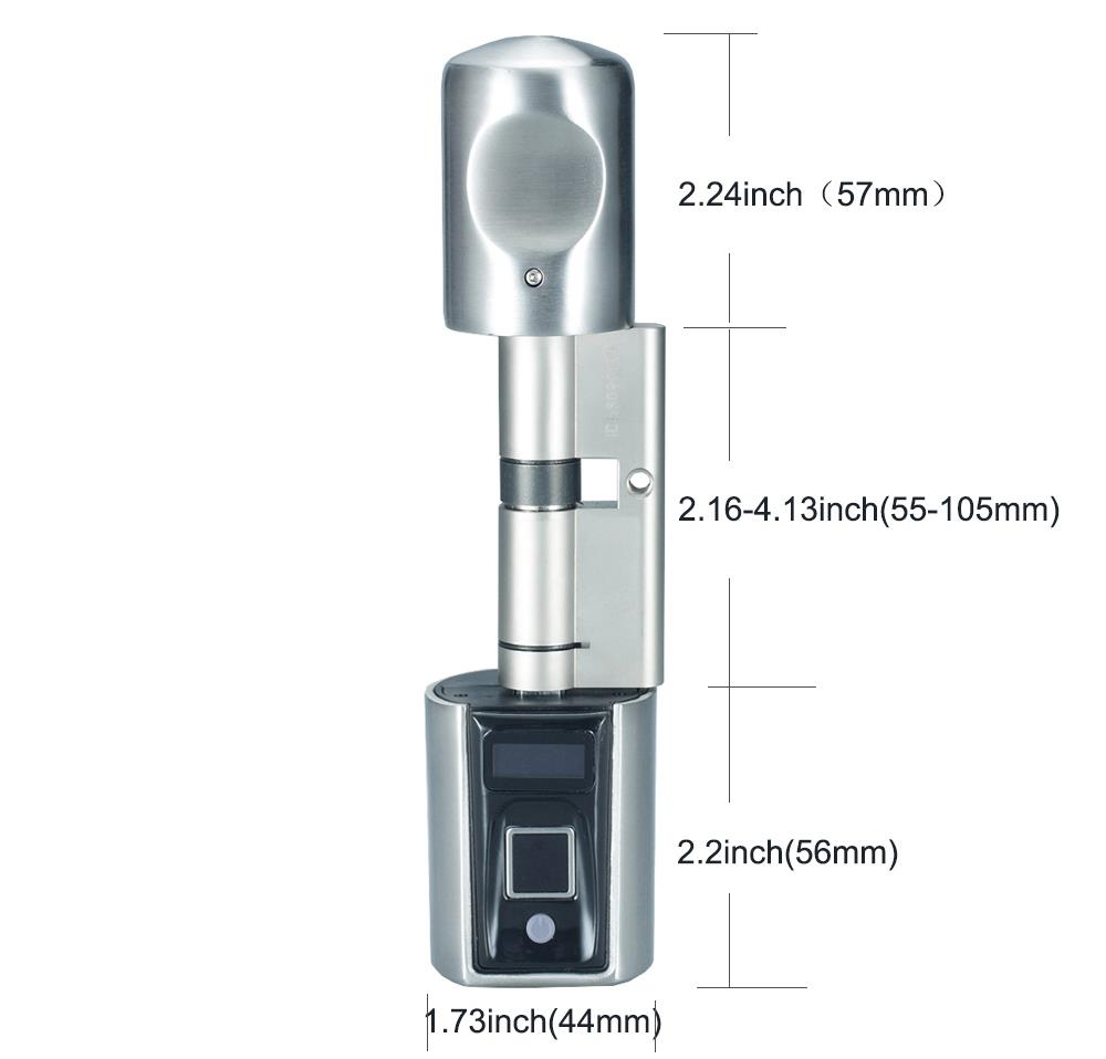 WE.LOCK Intelligent Electronic Door Lock Cylinder Fingerprint + RFID Card + Bluetooth Control LCD Display IP44 Waterproof Opening via Smartphone, WiFi Box Working with Alexa, 3 Minute DIY Fast Easy Assembly Suitable for Doors with Thickness of 55-105