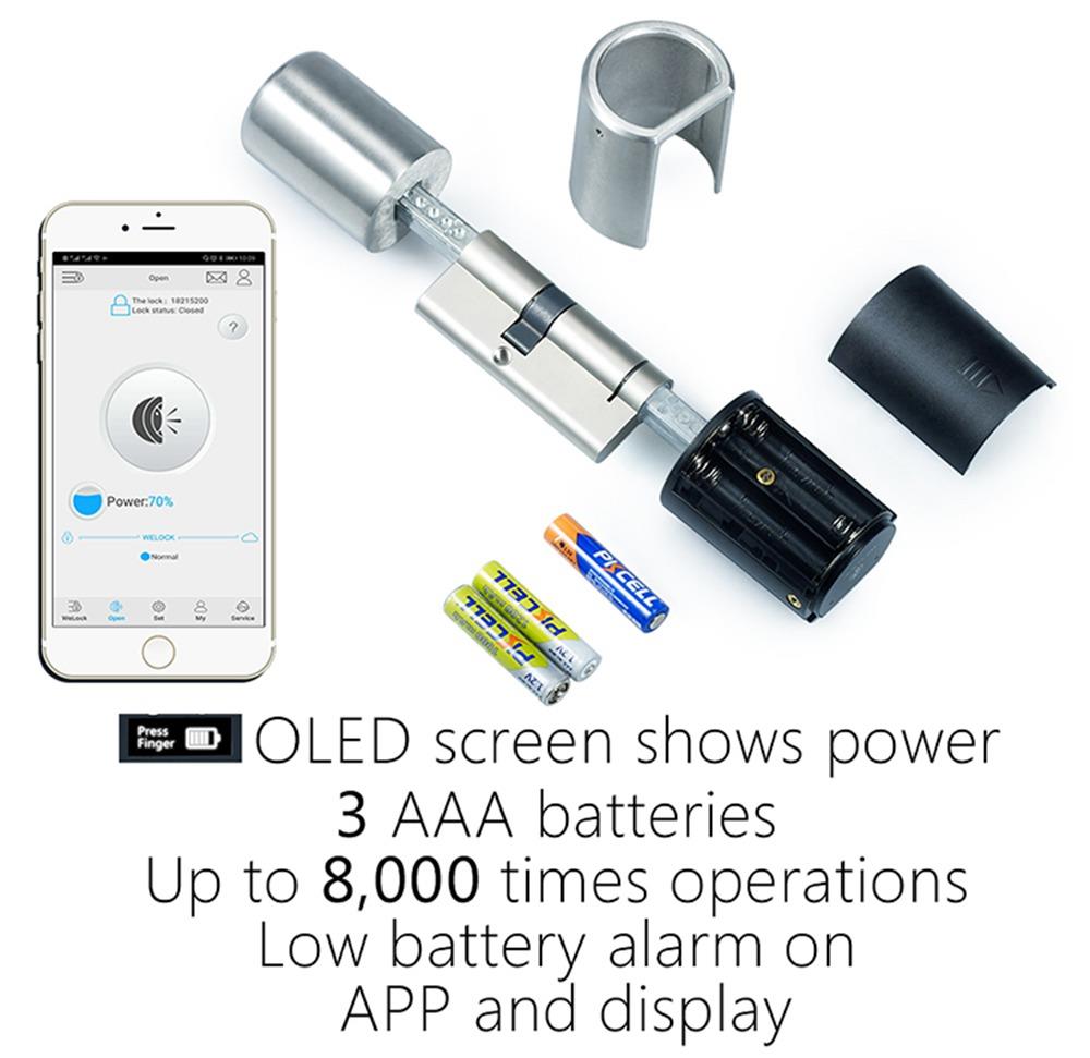 WE.LOCK Intelligent Electronic Door Lock Cylinder Password + RFID Card + Bluetooth Control IP44 Waterproof Opening via Smartphone, WiFi Box Working with Alexa, 3 Minute DIY Fast Easy Assembly Suitable for Doors with Thickness of 55-105mm - Silver
