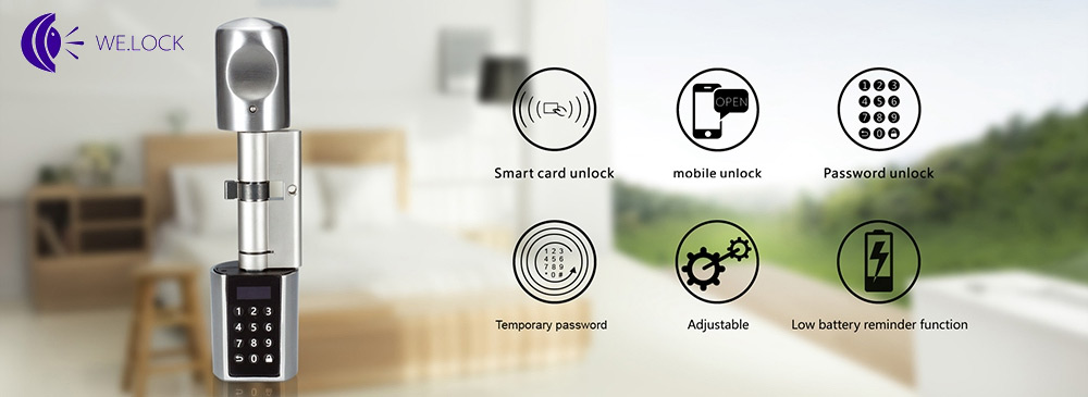 WE.LOCK Intelligent Electronic Door Lock Cylinder Password + RFID Card + Bluetooth Control IP44 Waterproof Opening via Smartphone, WiFi Box Working with Alexa, 3 Minute DIY Fast Easy Assembly Suitable for Doors with Thickness of 55-105mm - Silver