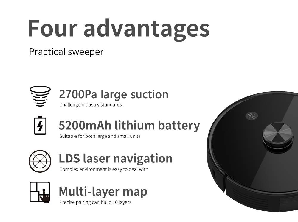Nutikas tolmuimeja Proscenic M7 Pro LDS, nutika tolmukoguja, lasernavigatsiooni, võimsa 2700Pa imemise, rakenduse ja Alexa juhtimisega, mitmekordne kaardistamine, ideaalne lemmikloomade juustele, vaipadele ja kõvadele põrandatele - must
