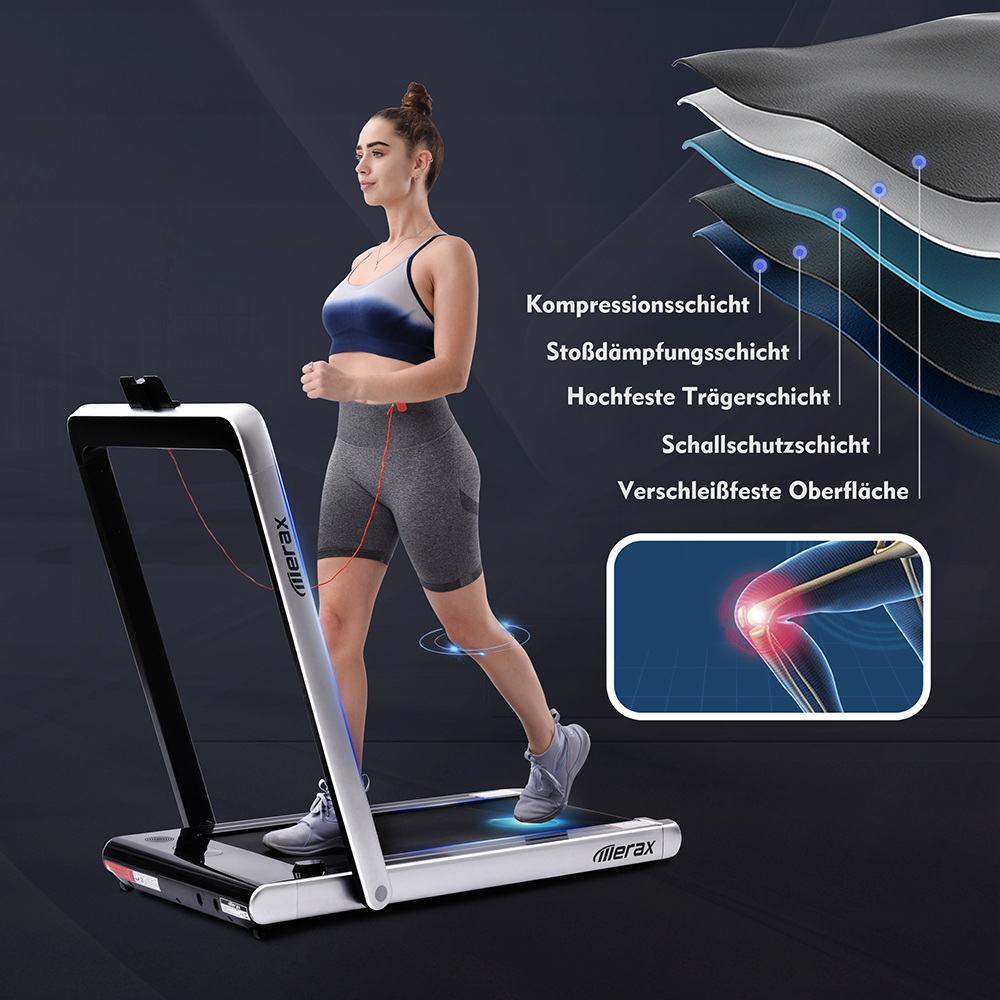 Merax 2.25 HP Electric Folding Treadmill 2-in-1 Running Machine with Remote Control/LED Display Fully Assembled Portable - Silver