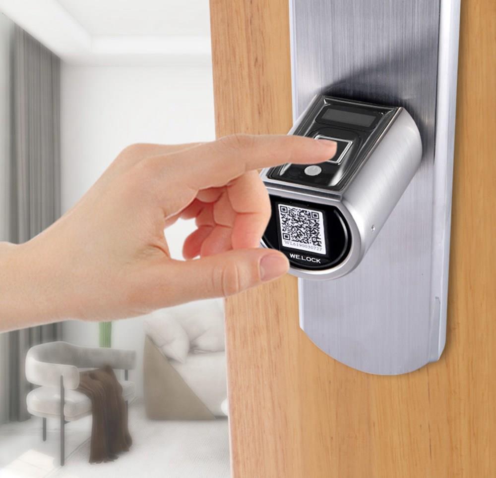 WE.LOCK Intelligent Electronic Door Lock Cylinder Fingerprint + RFID Card + Bluetooth Control LCD Display IP44 Waterproof Opening via Smartphone, WiFi Box Working with Alexa, 3 Minute DIY Fast Easy Assembly Suitable for Doors with Thickness of 55-105