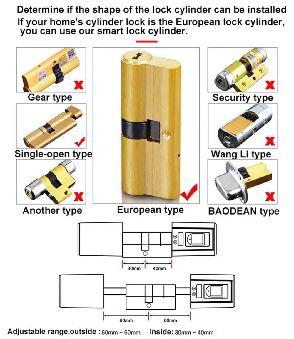 WE.LOCK Intelligent Electronic Door Lock Cylinder Fingerprint + Bluetooth + Remote Control IP44 Waterproof Opening via Smartphone, WiFi Box Working with Alexa, 3 Minute DIY Fast Easy Assembly Suitable for Doors with Thickness of 55-105mm - Silver