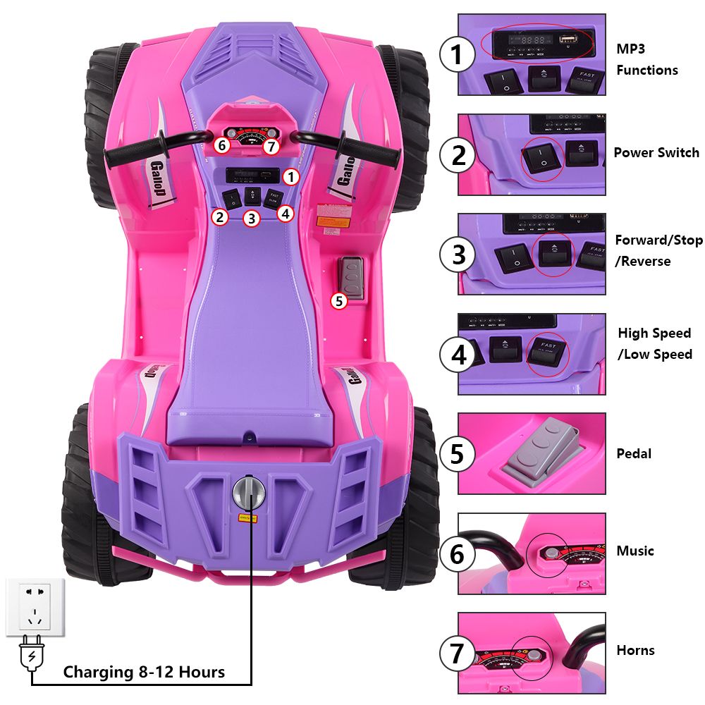 LEADZM LZ-9955 All Terrain Vehicle Dual Drive Battery 12V7AH*1 with Slow Start - Pink