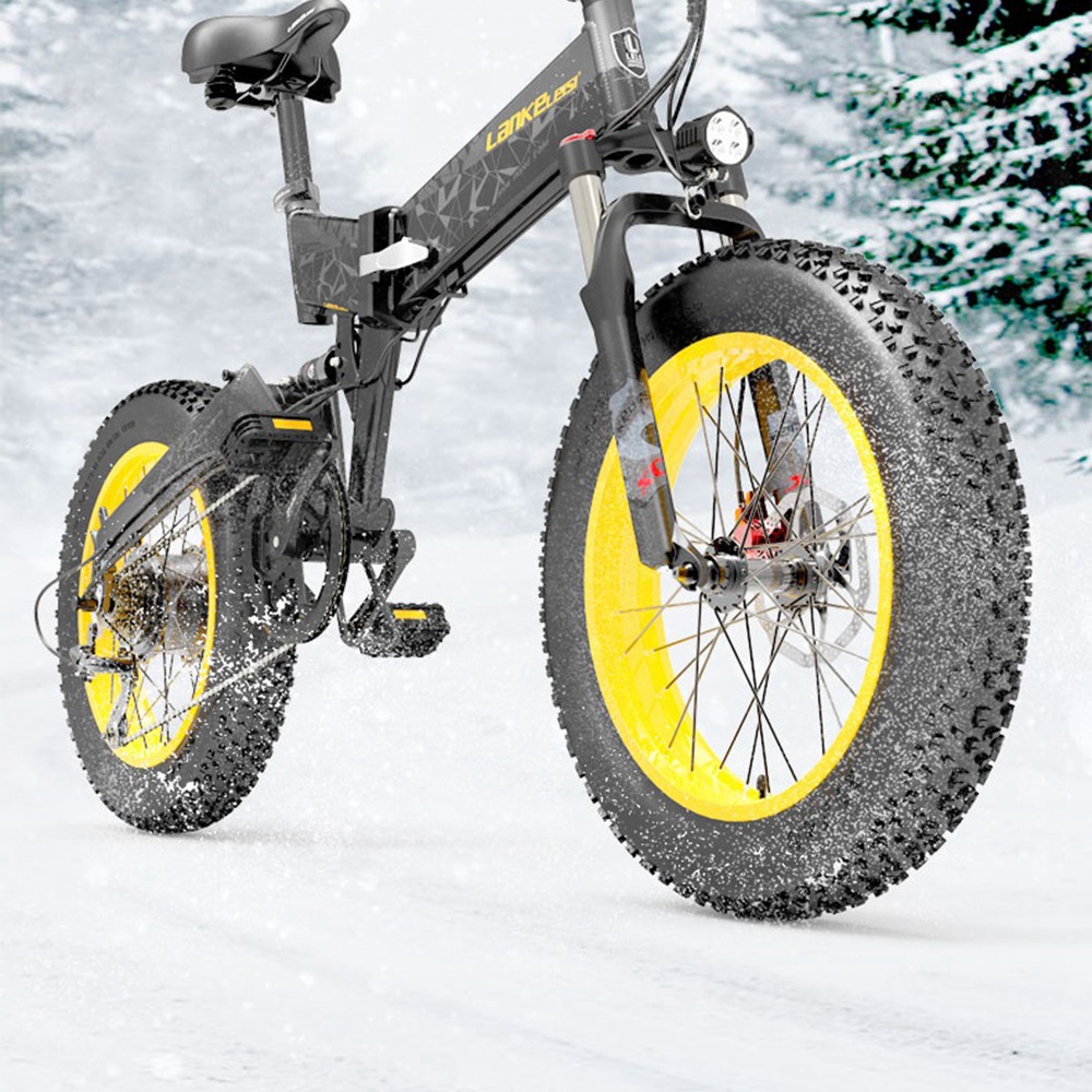 LANKELEISI X3000 Plus Folding Electric Bike Bicycle 48V 1000W Motor 10.4Ah Battery 26x4.0 Tires Aluminum Alloy Frame Hydraulic Disk Brake Shimano 7 Speed Derailleur Max Speed 46km/h 90KM Mileage Range 3 Riding modes - Black Yellow