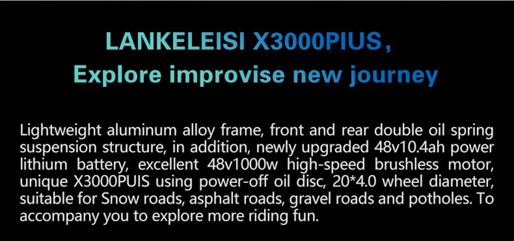 LANKELEISI X3000 Plus Folding Electric Bike Bicycle 48V 1000W Motor 10.4Ah Battery 26x4.0 Tires Aluminum Alloy Frame Hydraulic Disk Brake Shimano 7 Speed Derailleur Max Speed 46km/h 90KM Mileage Range 3 Riding modes - Black Yellow