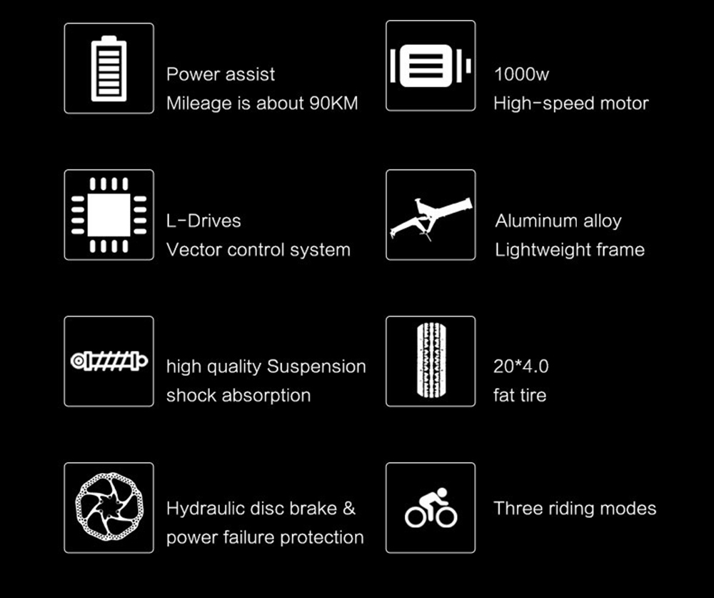 LANKELEISI X3000 Plus Folding Electric Bike Bicycle 48V 1000W Motor 10.4Ah Battery 26x4.0 Tires Aluminum Alloy Frame Hydraulic Disk Brake Shimano 7 Speed Derailleur Max Speed 46km/h 90KM Mileage Range 3 Riding modes - Black Yellow