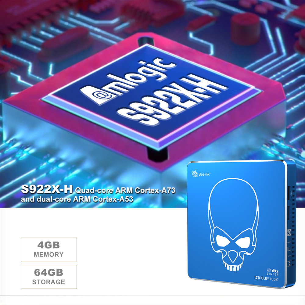 Beelink GT-King Pro Amlogic S922X-H Android 9.0 Dual System Hi-Fi Lossless Sound 4K TV Box 4GB/64GB ROM Dolby DTS Google Assistant Voice Remote Control Bluetooth 2.4G/5.8G WiFi 1000M LAN USB3.0