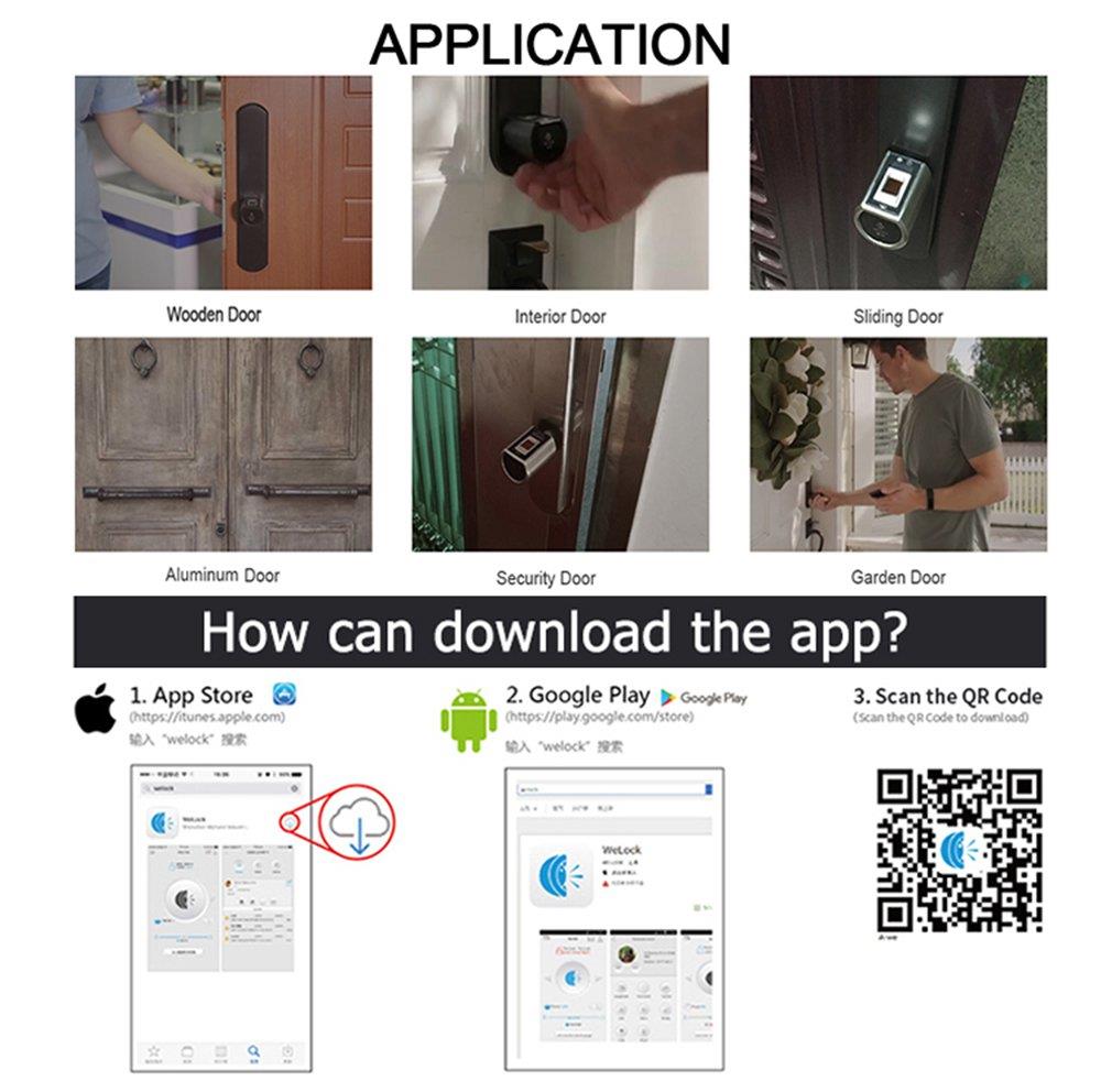 WE.LOCK Intelligent Electronic Door Lock Cylinder Fingerprint + Bluetooth + Remote Control IP44 Waterproof Opening via Smartphone, WiFi Box Working with Alexa, 3 Minute DIY Fast Easy Assembly Suitable for Doors with Thickness of 55-105mm - Silver