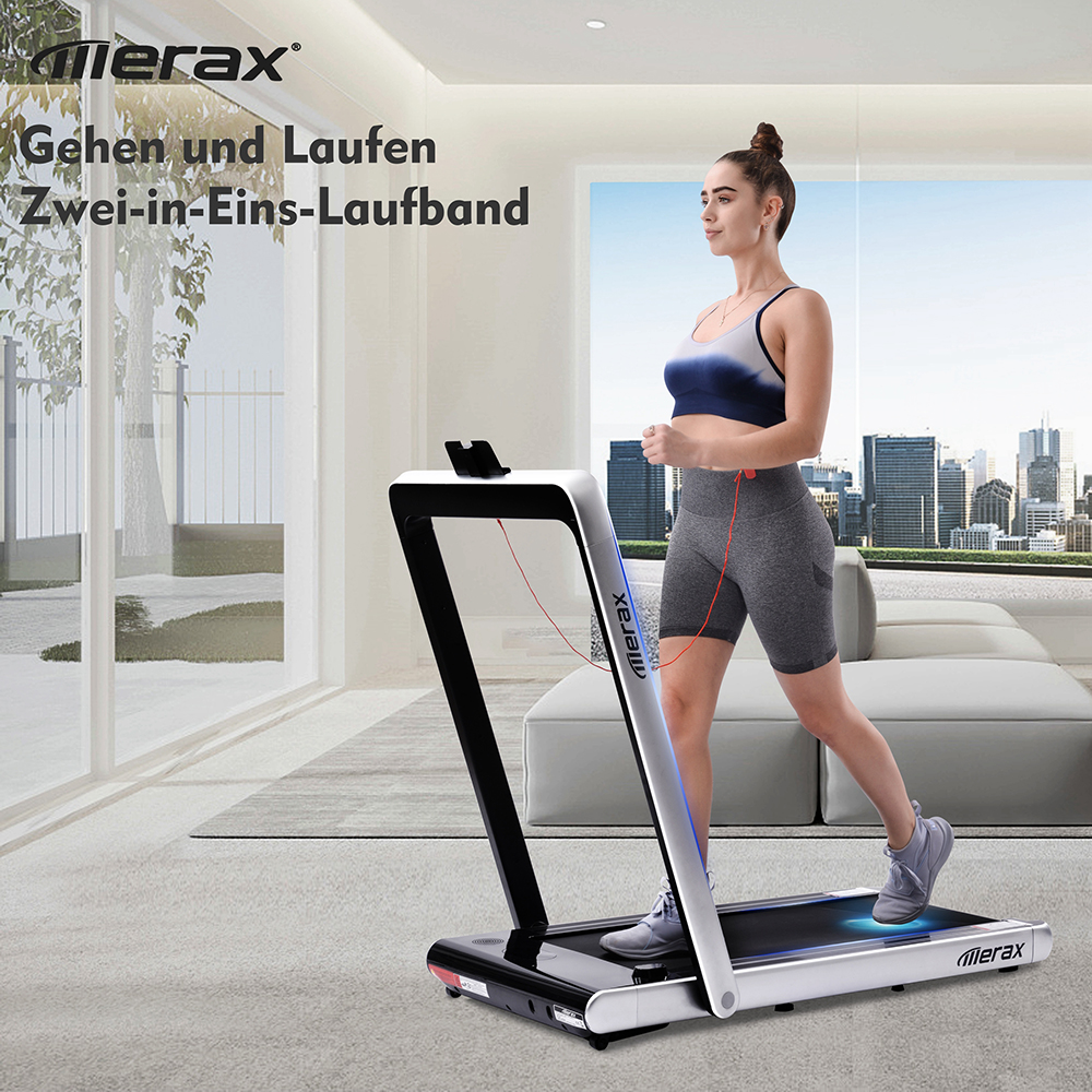 Merax 2.25 HP Electric Folding Treadmill 2-in-1 Running Machine with Remote Control/LED Display Fully Assembled Portable - Silver