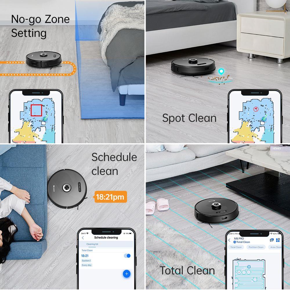 Proscenic M8 Pro Smart Robot Vacuum Cleaner with Intelligent Dust Collector LDS Laser Navigation 2700Pa Suction 5200mAh Battery 2 in 1 Vacuuming and Mopping APP Remote Control for Pets Hair, Carpets and Hard Floor - Black