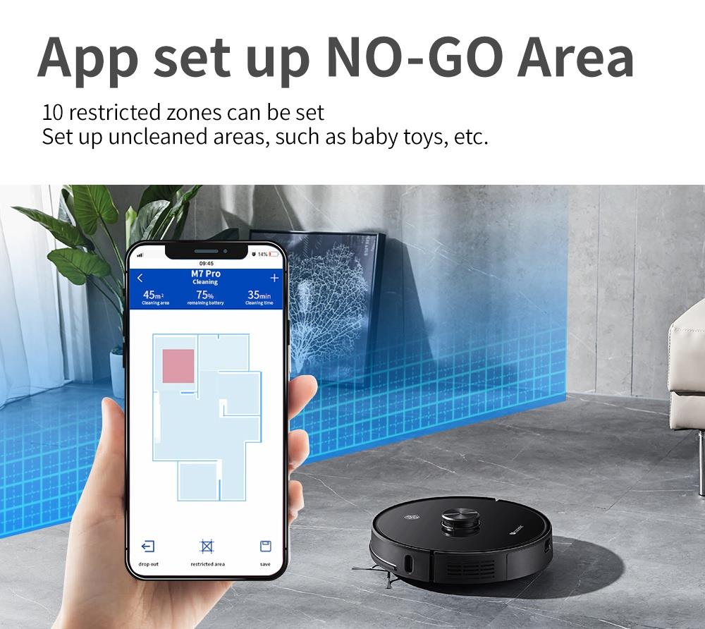 Proscenic M7 Pro LDS Robot Vacuum Cleaner with Intelligent Dust Collector, Laser Navigation, 2700Pa Powerful Suction, App & Alexa Control, Multi Mapping, Ideal for Pets Hair, Carpets and Hard Floors - Black