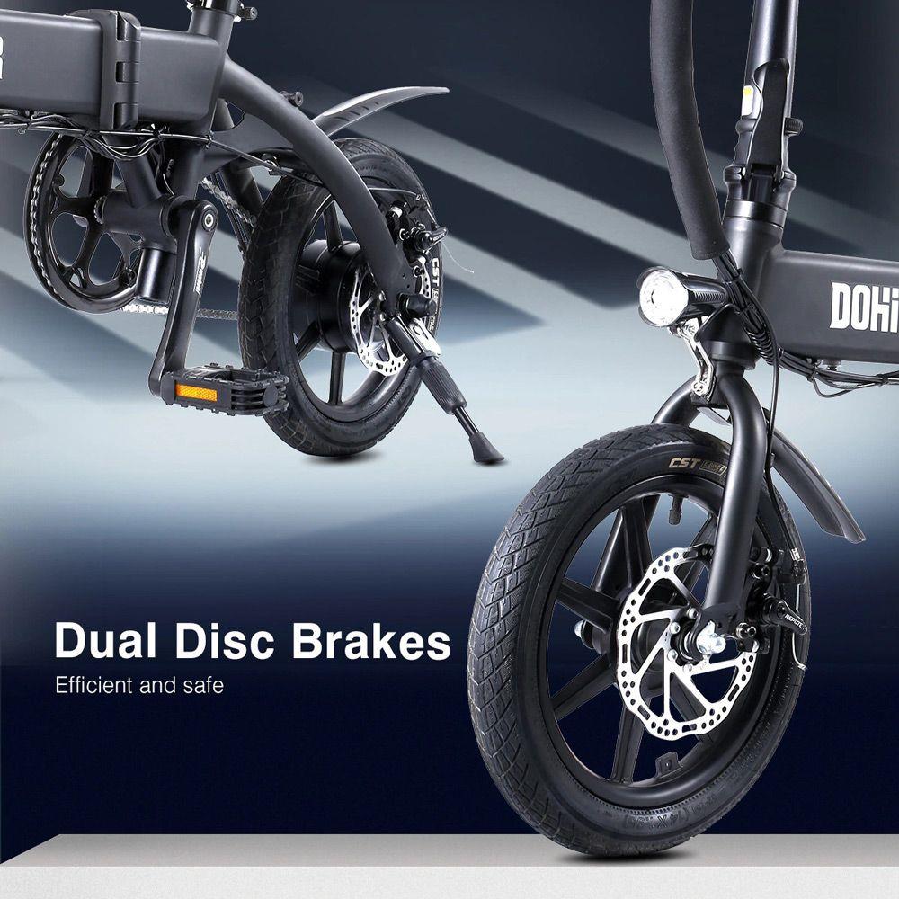 DOHIKER KSB14 Folding Electric Bicycle 36V 250W Brushless Motor 14" CST Tire 10Ah Battery 25km/h City Bike LED Headlight Dual Disc Brakes Foldable Design - Black