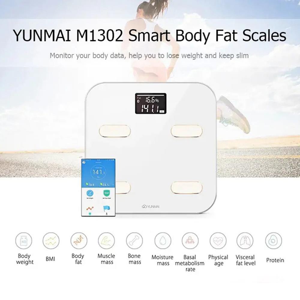 YUNMAI S Smart Bluetooth Body Fat Scale Rechargeable Battery APP Control - White