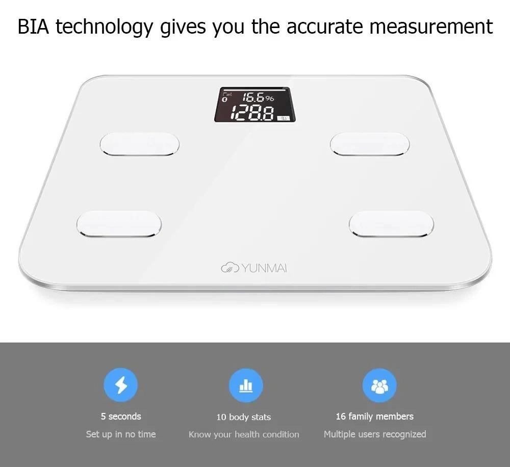 YUNMAI S Smart Bluetooth Body Fat Scale Rechargeable Battery APP Control - White