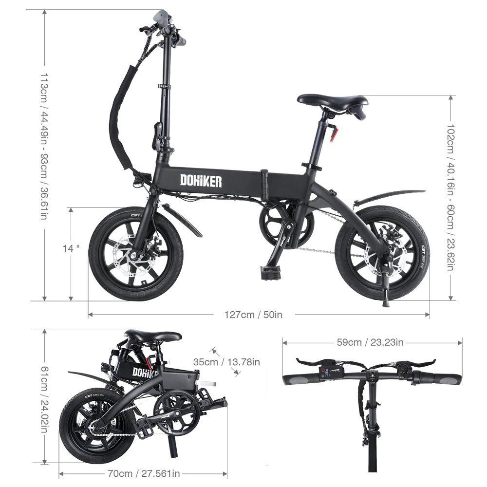 DOHIKER KSB14 Folding Electric Bicycle 36V 250W Brushless Motor 14" CST Tire 10Ah Battery 25km/h City Bike LED Headlight Dual Disc Brakes Foldable Design - Black