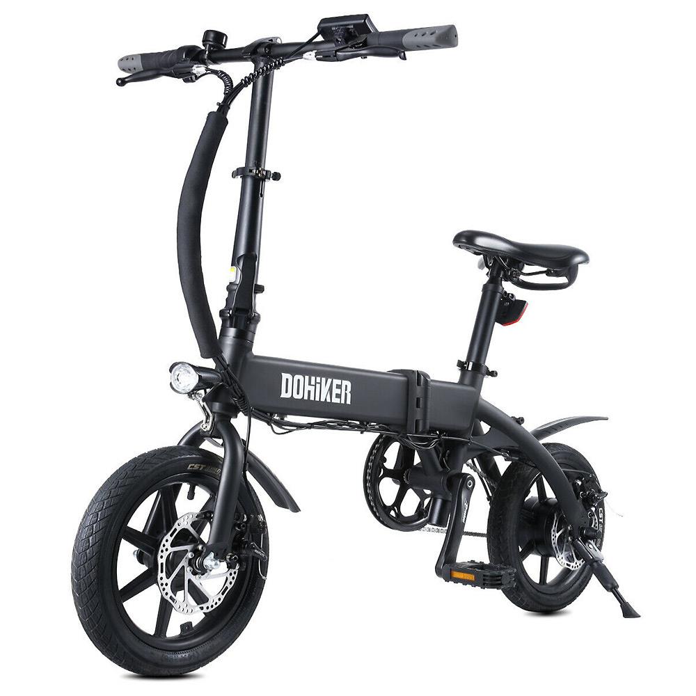 DOHIKER KSB14 Folding Electric Bicycle 36V 250W Brushless Motor 14" CST Tire 10Ah Battery 25km/h City Bike LED Headlight Dual Disc Brakes Foldable Design - Black