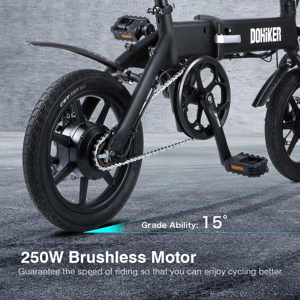 DOHIKER KSB14 Folding Electric Bicycle 36V 250W Brushless Motor 14" CST Tire 10Ah Battery 25km/h City Bike LED Headlight Dual Disc Brakes Foldable Design - Black