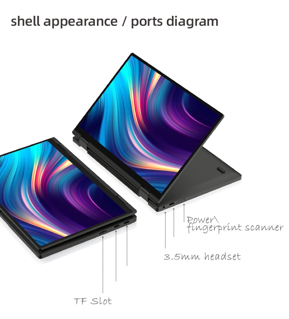 One Netbook 4 Platinum Laptop 360 Degree YOGA 10.1" Touch Screen Intel Core i7-1160G7 16GB DDR4 RAM 512GB PCI-E SSD WiFi 6 Windows 10 Fingerprint - Black