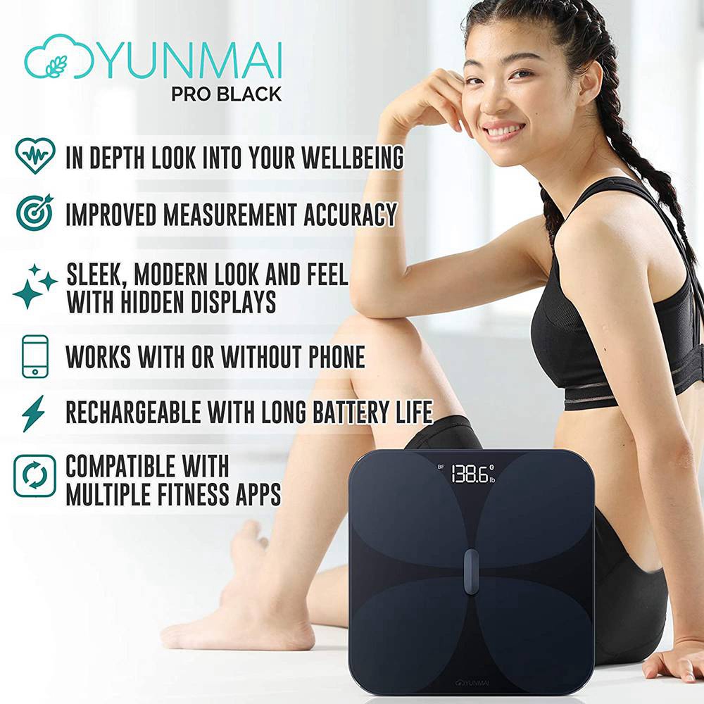 YUNMAI Pro Smart Bluetooth Body Fat Scale Rechargeable Battery APP Control - Black