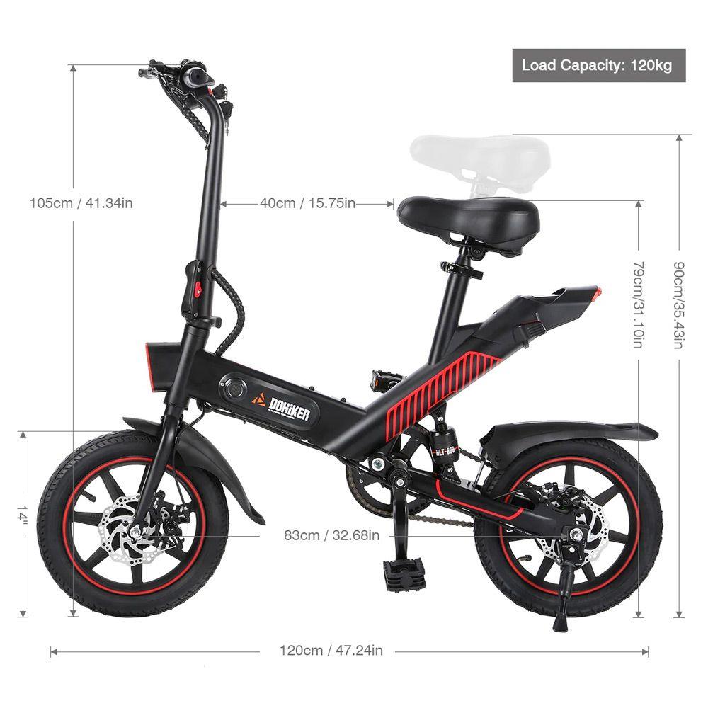 DOHIKER Y1 Folding Electric Bicycle 36V 350W 14 inch 10Ah Battery 25km/h City Bike LED Headlight IP54 Waterproof - Black