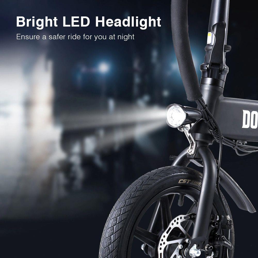DOHIKER KSB14 Folding Electric Bicycle 36V 250W Brushless Motor 14" CST Tire 10Ah Battery 25km/h City Bike LED Headlight Dual Disc Brakes Foldable Design - Black