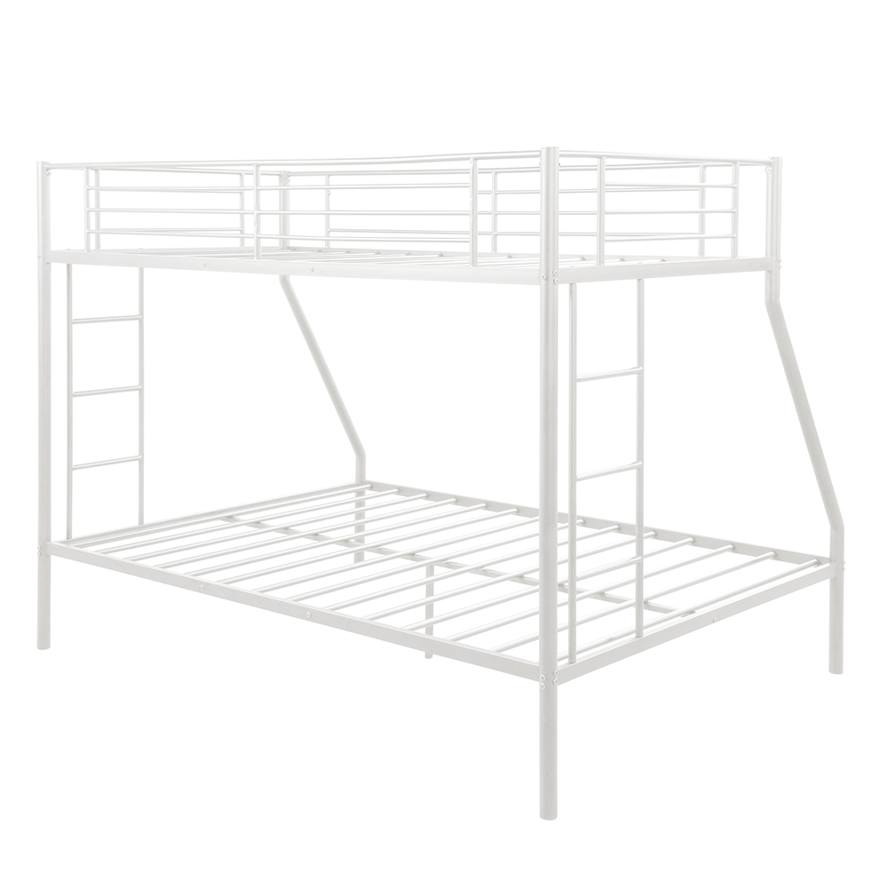 TwinOverFull Size Metal Bunk Bed Frame with Stairs White