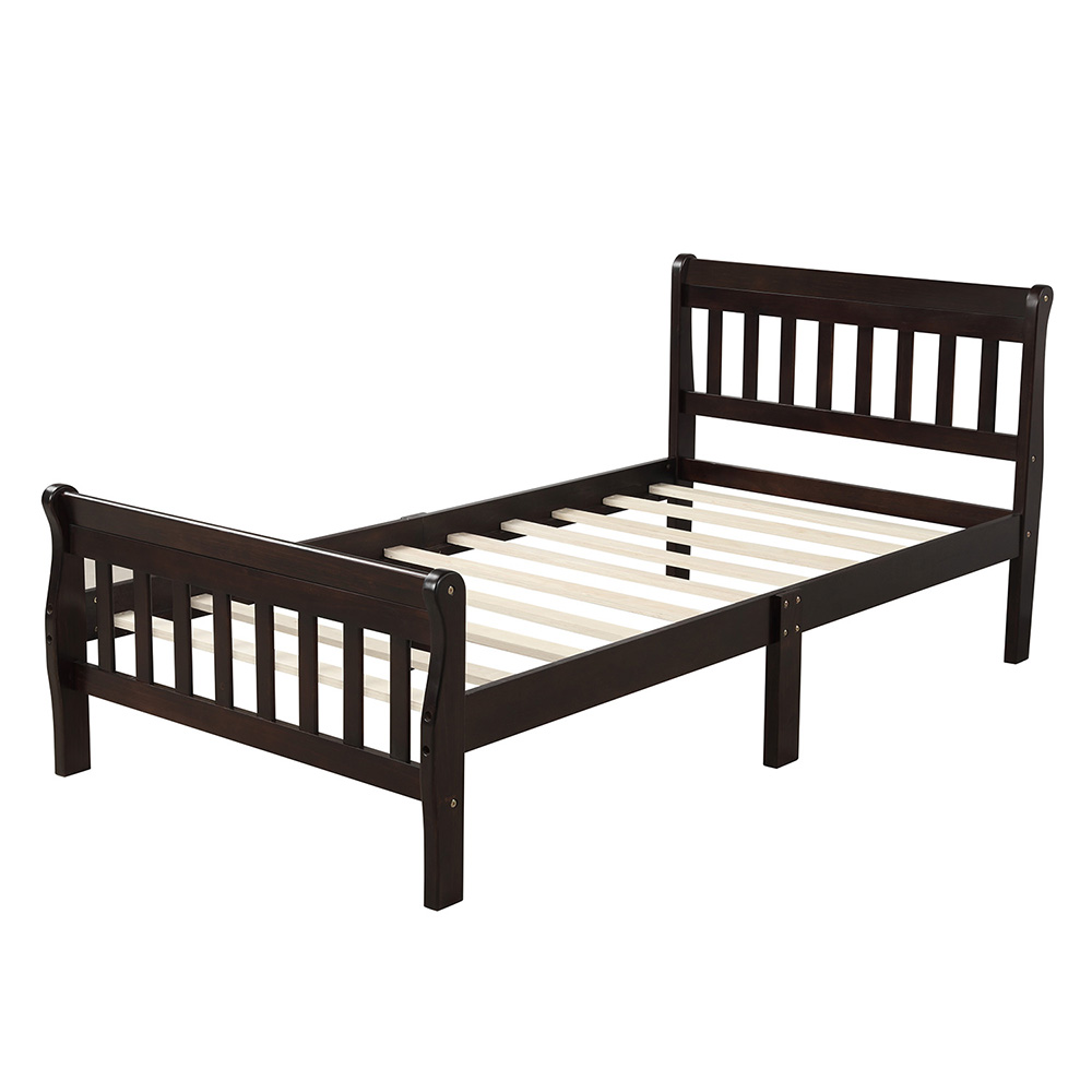 Twin Size Solid Wood Bed Frame with Headboard and Footboard - Espresso