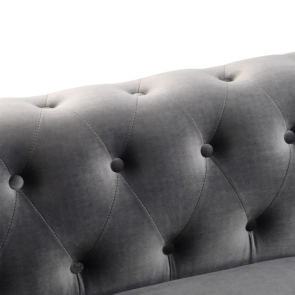 80" L-shaped Velvet Upholstered Sofa Chesterfield Design with Roll Arm and 3 Pillows Suitable for Five People - Gray